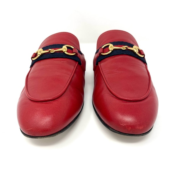 Gucci Princetown Mules in Hibiscus Red with Web Stripe Size 36.5 Size 6.5 - Picture 6 of 16
